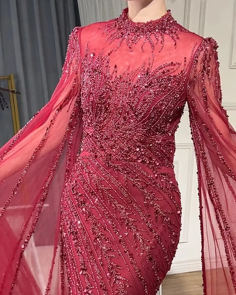 Elegant Flying Sleeves High-end Elegant Fishtail Banquet Host Dress