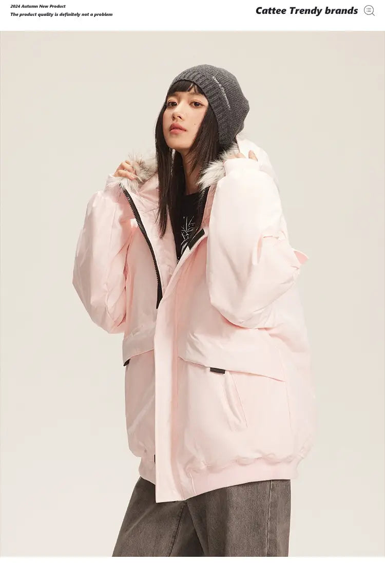 Retro Fur Collar Hood Parka Down Jacket Women’s Winter Thickened