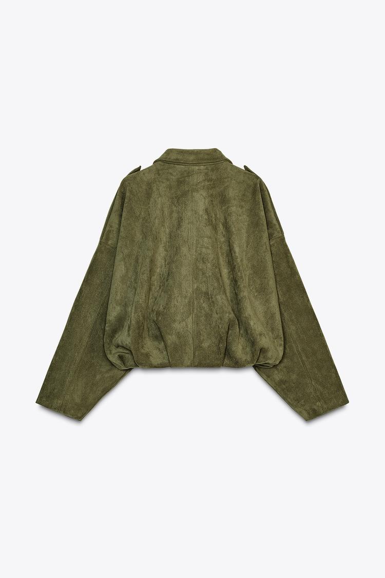 Women’s Batwing Sleeve Lapel Suede Texture Effect Pilot Jacket
