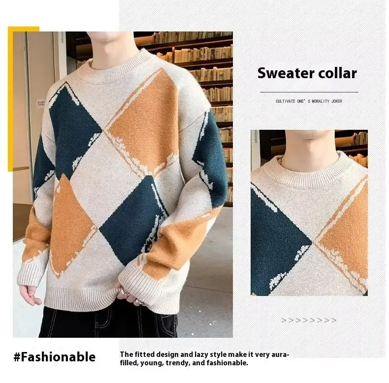 Casual Autumn And Winter Thickened Sweater Men’s Round Neck Lazy Trendy Bottoming Shirt