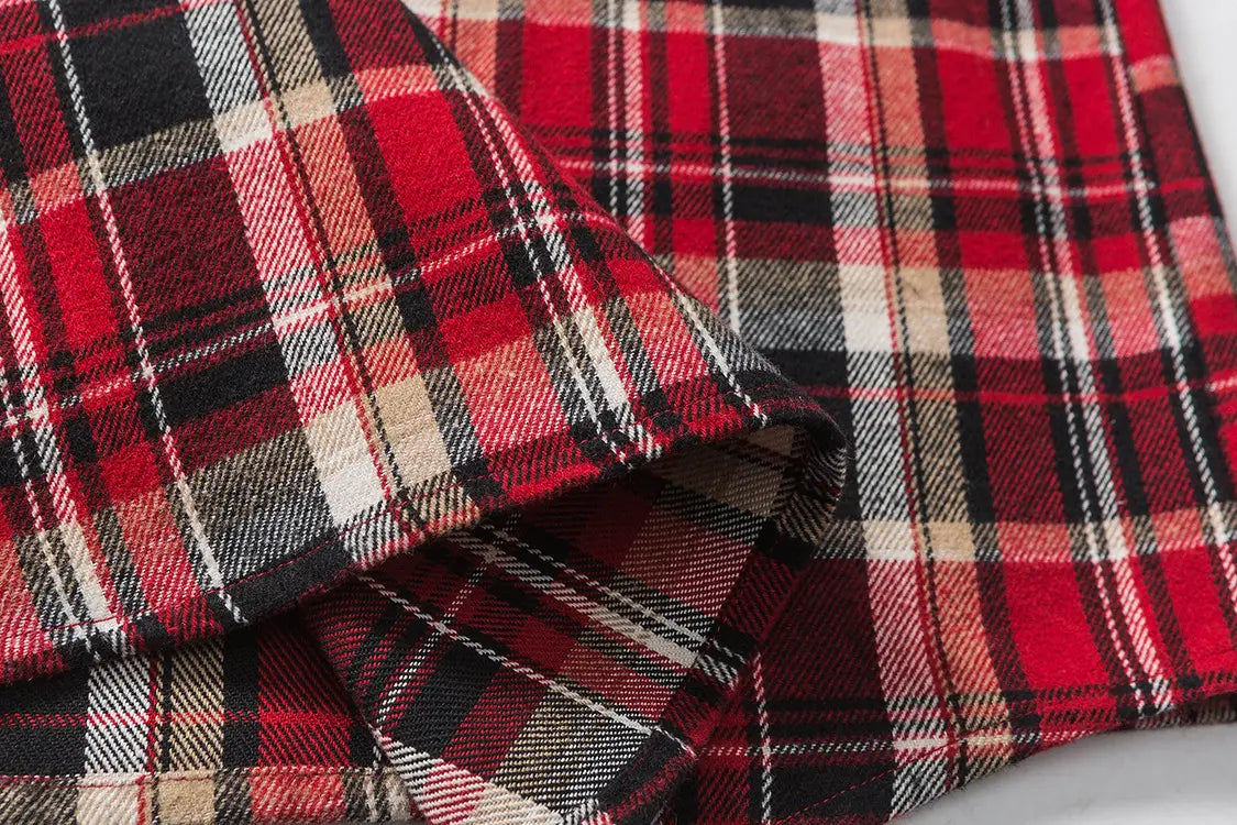 New Denim Lapel Plaid Shirt Men’s Retro