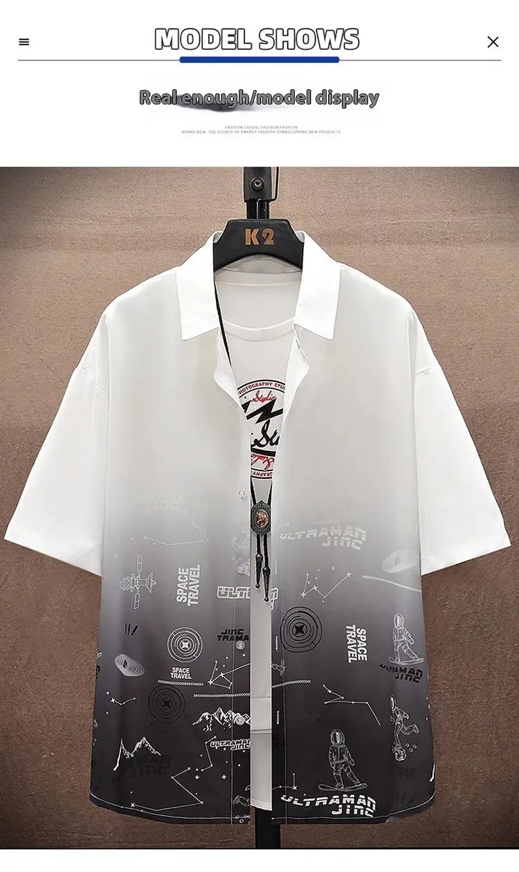 Summer Thin Ice Silk Shirt Loose Collar T-shirt Fattening Type Fat Man