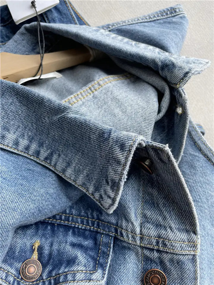 Ladies Denim Vest Loose Sleeveless Jacket Casual