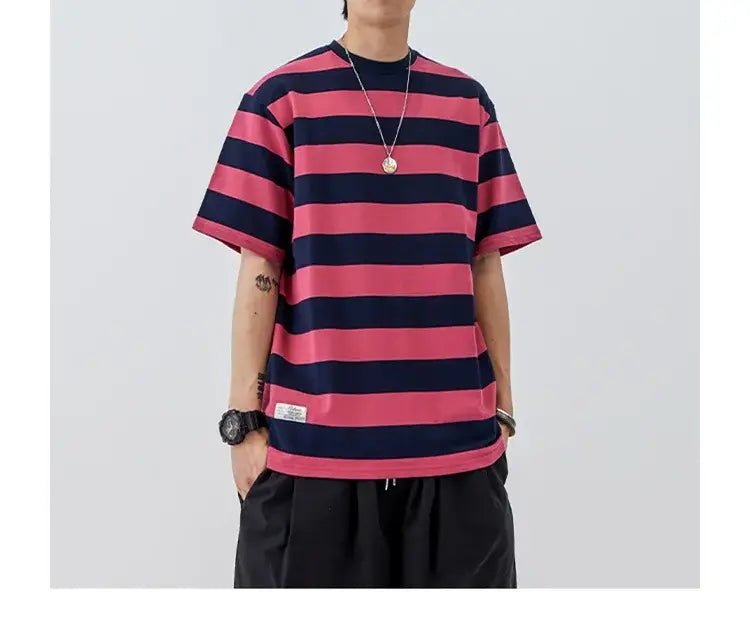 New Striped Short Sleeve Retro Striped Men
