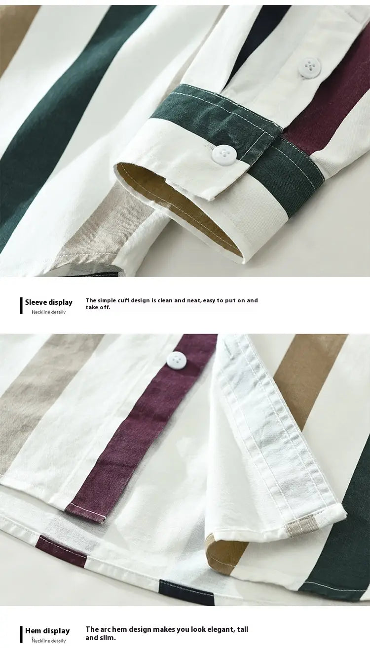 Striped Long Sleeve Shirt Men’s Versatile Leisure Artistic Loose Square Collar Top