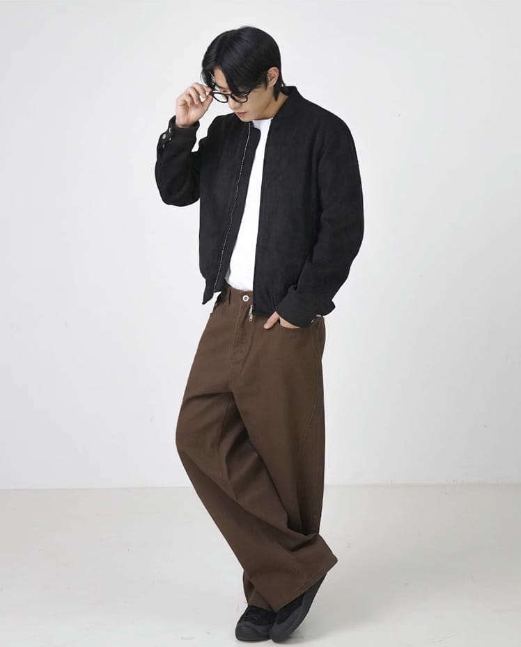 Washed Cotton Retro Brown Straight-leg Trousers