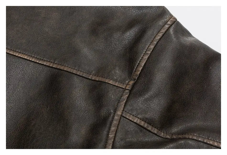 Winter PU Leather Coat Cotton-padded Coat Stand Collar Coat Thickened Lamb Wool