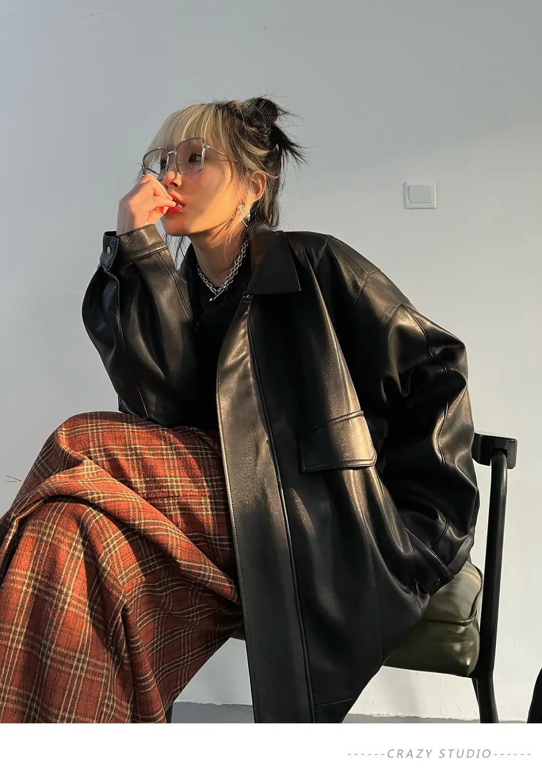 Women’s Loose Pu Leather Short Retro Coat