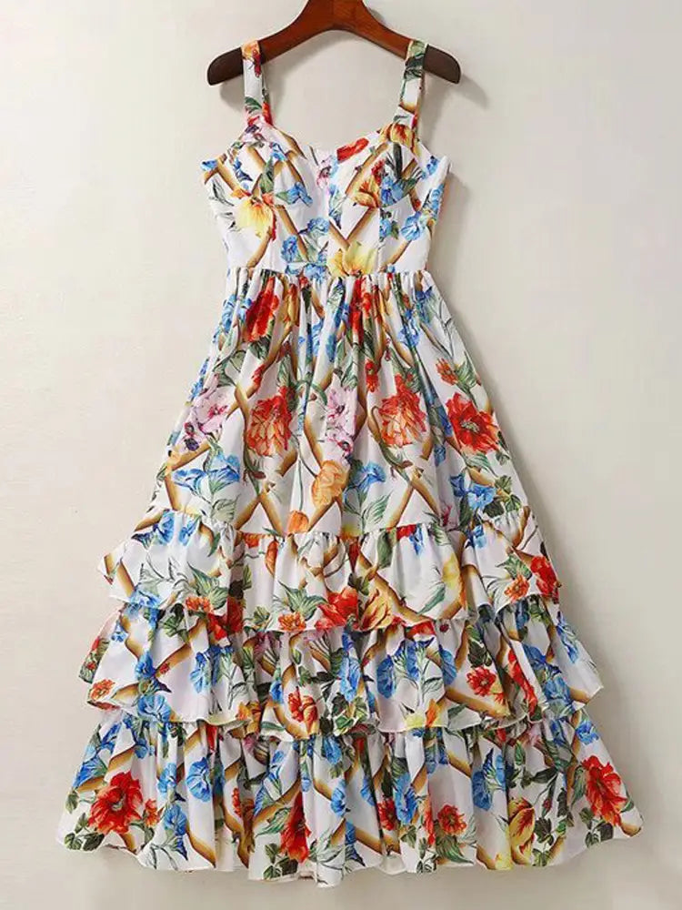 Self-cultivation Medium And Long Print Dress Girl