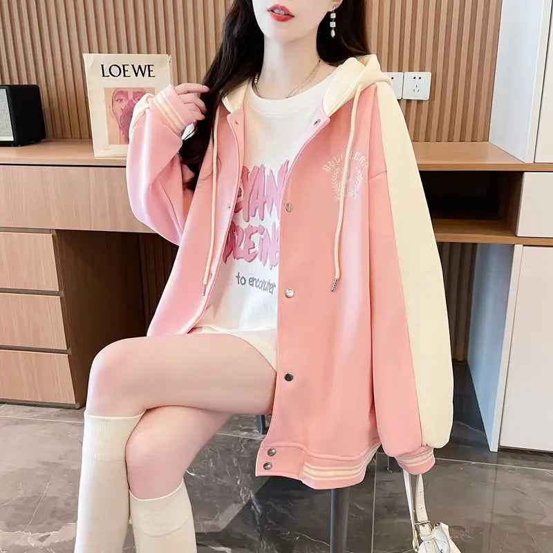 Casual Fashion Sweater Heavy Industry Cartoon Embroidery Contrast Color Baseball Uniform