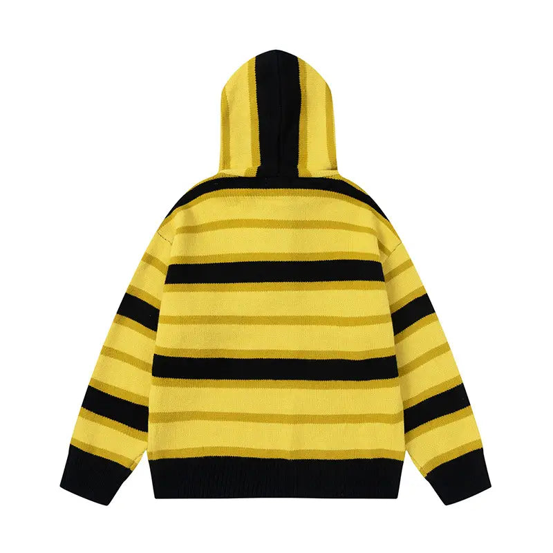 Winter New Vintage Stripe Loose Hooded Pullover Sweater
