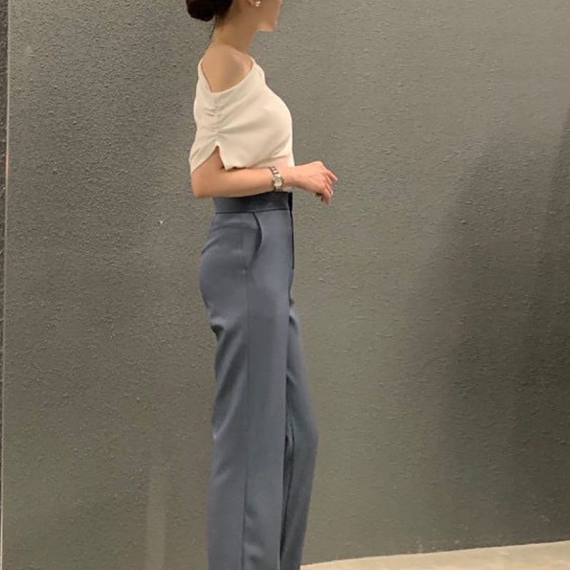 Irregular Shoulder Design Loose Solid Color Pullover Short Sleeve T-shirt