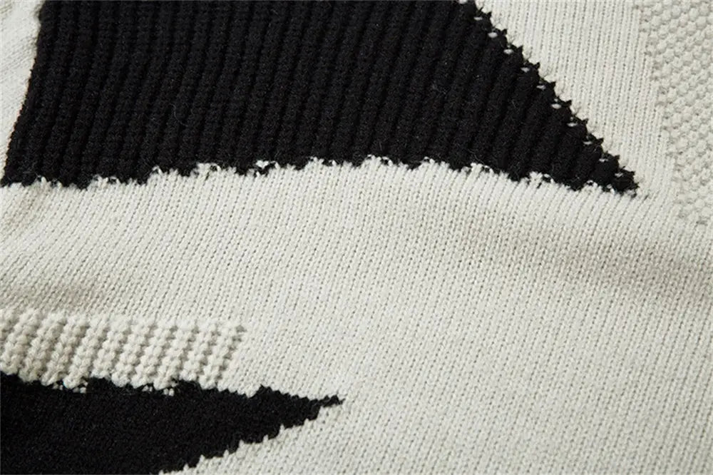 Patchwork Contrast Color Irregular Turtleneck Sweater