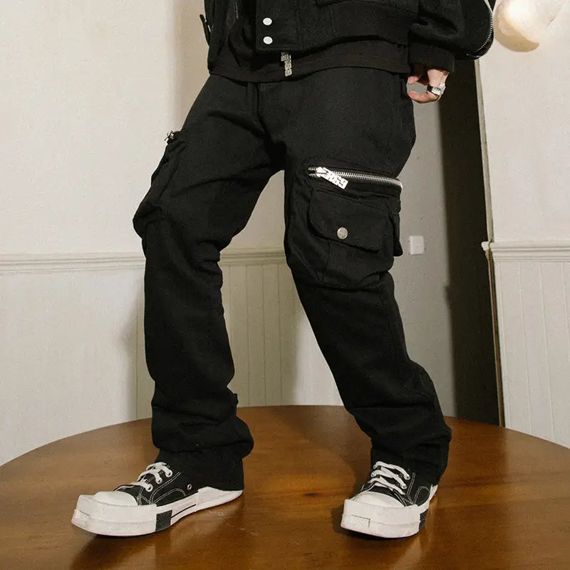Multi-pocket Double Zipper Pocket Overalls Men’s Slim High Street