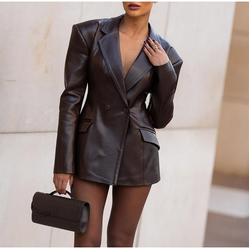 Women’s Waist Tight Leather Jacket