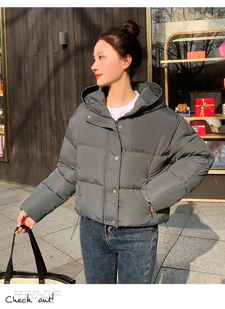 Women’s Simple Casual Hooded Short Down Jacket