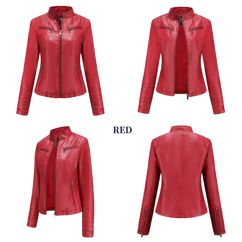Women’s Leather Thin Motorcycle Clothing Short Chic Women’s Jacket