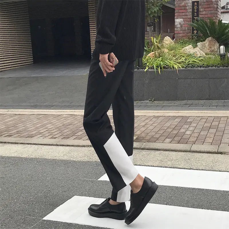 Casual Men’s Loose Straight Drape Nine-point Stitching Trousers