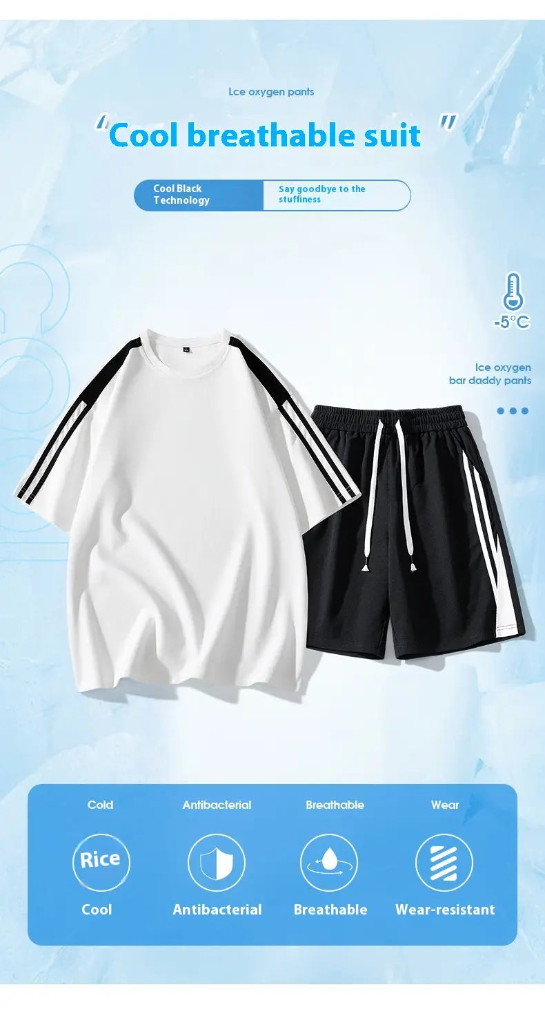 Hong Kong Style Loose Round Neck Short Sleeve Shorts 2-piece Set Leisure Sports Suit Men