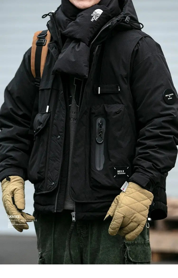 Loose Outdoor Multi-pocket Winter Workwear Hooded Down Jacket