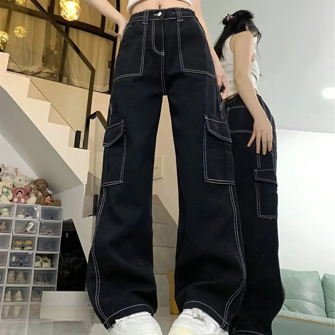Jeans Women’s Straight Loose Spring Wide-leg Overalls