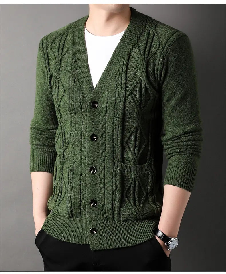 Knitted Cardigan Rhombus Loose Casual Sweater Coat Men