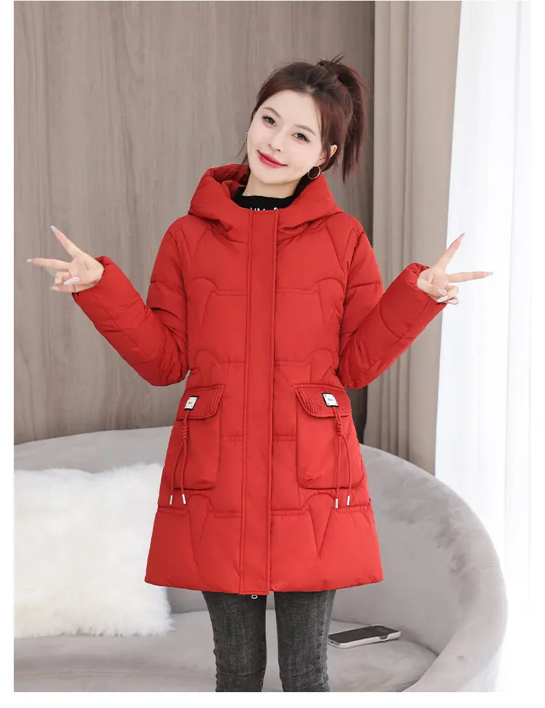 Hooded Down Coat Mid-length Thickened
