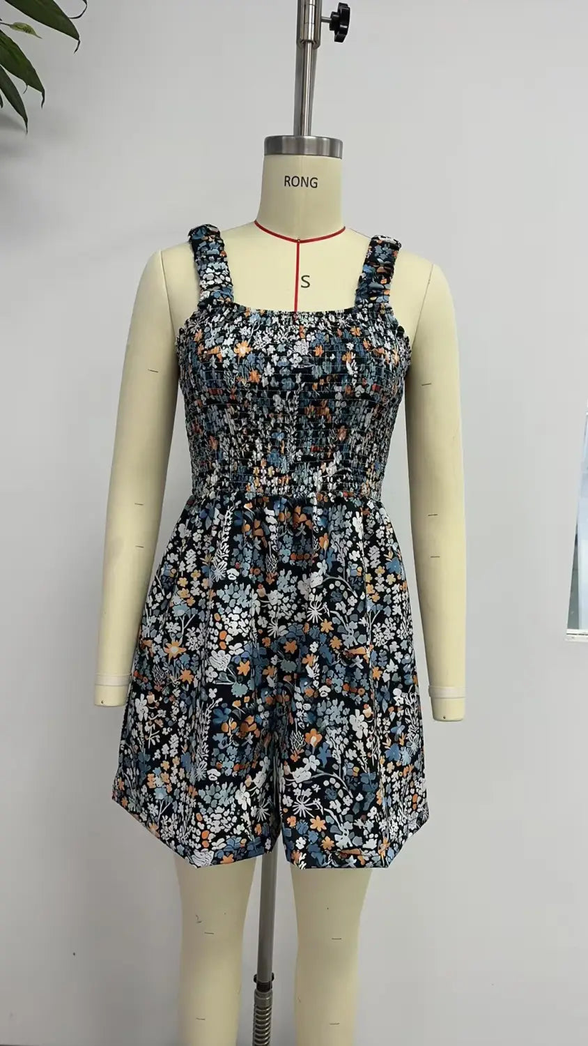 Flower Print Shorts Jumpsuit Summer Fashion Sleeveless Beach Bodysuit
