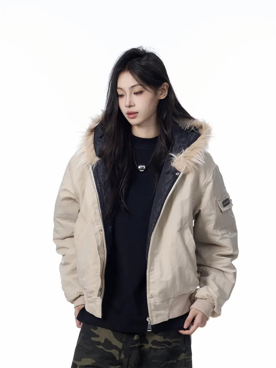 Solid Color Simple Fur Collar Jacket Women’s Retro Casual Thickening Short All-match Coat