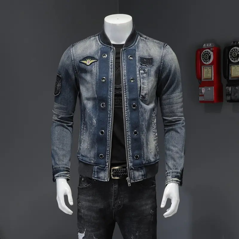 Stand-up Collar Men’s Flight Suit Denim Jacket Men’s Jacket