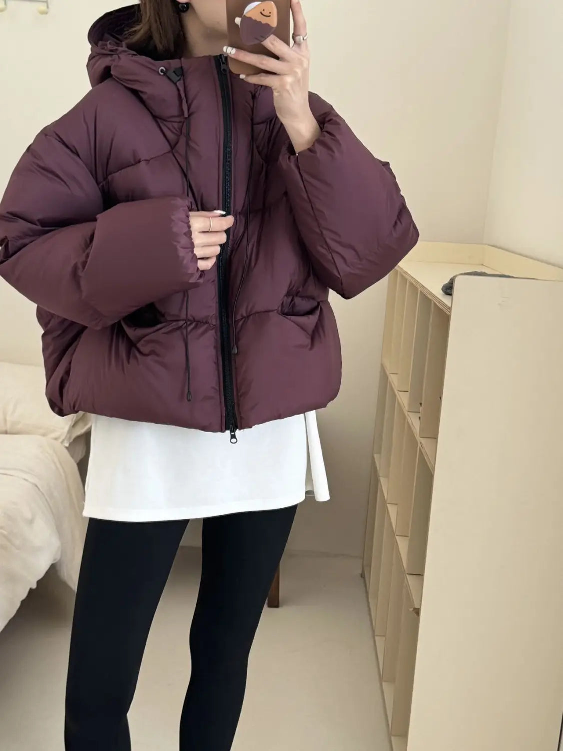 White Duck Down Puff Fluffy Hooded Down Jacket