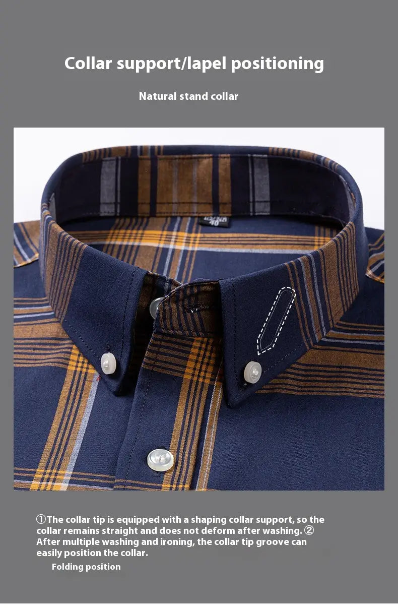 Men’s Xinjiang Cotton Plaid Buckle Collar Casual Cardigan Shirt