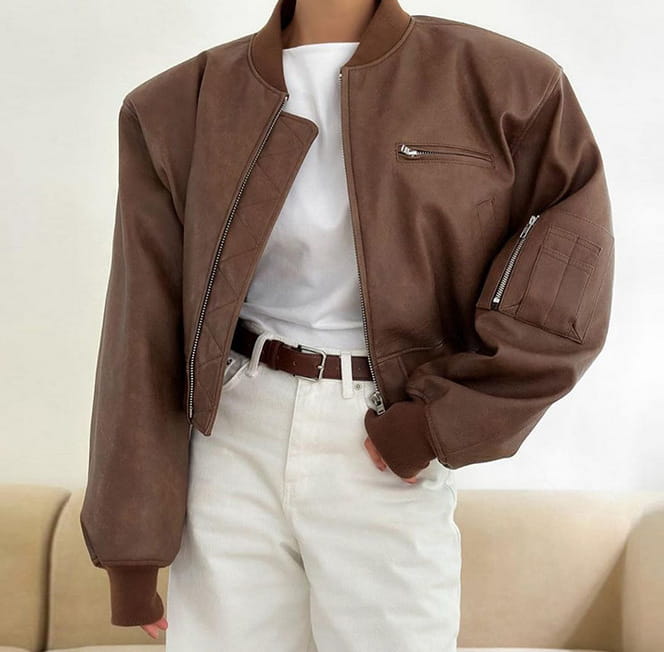 Short Jacket Fried Street Leather Clothing With Stand Collar Coat