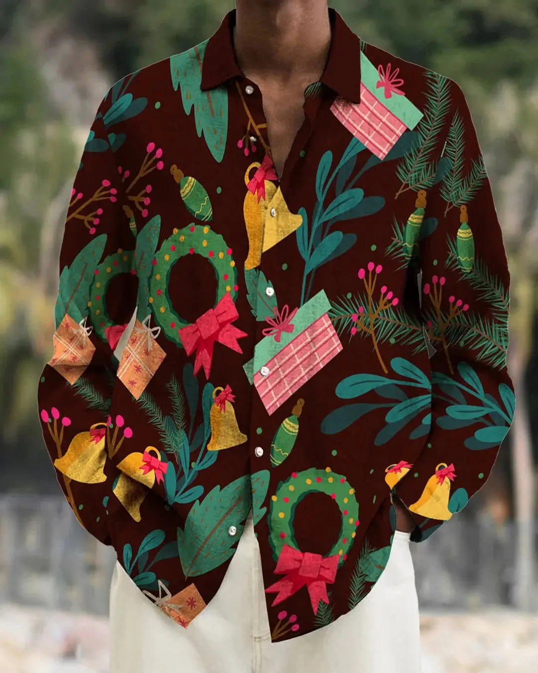 Gradient Digital Printing Lapel Long Sleeve Shirt Men