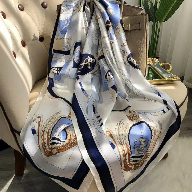 Western Style Stitching Silk Scarf All-match Satin Shawl Dual-use