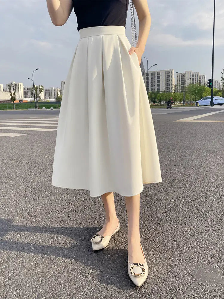 Women’s Mid-length Skirt High Waist Pleated Skirt