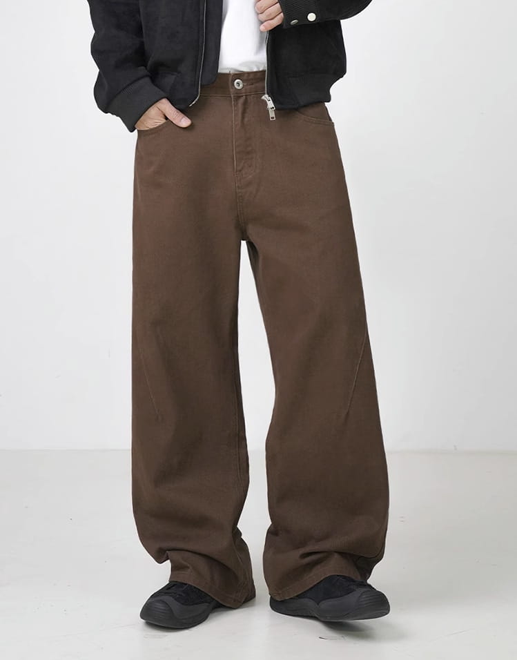 Washed Cotton Retro Brown Straight-leg Trousers