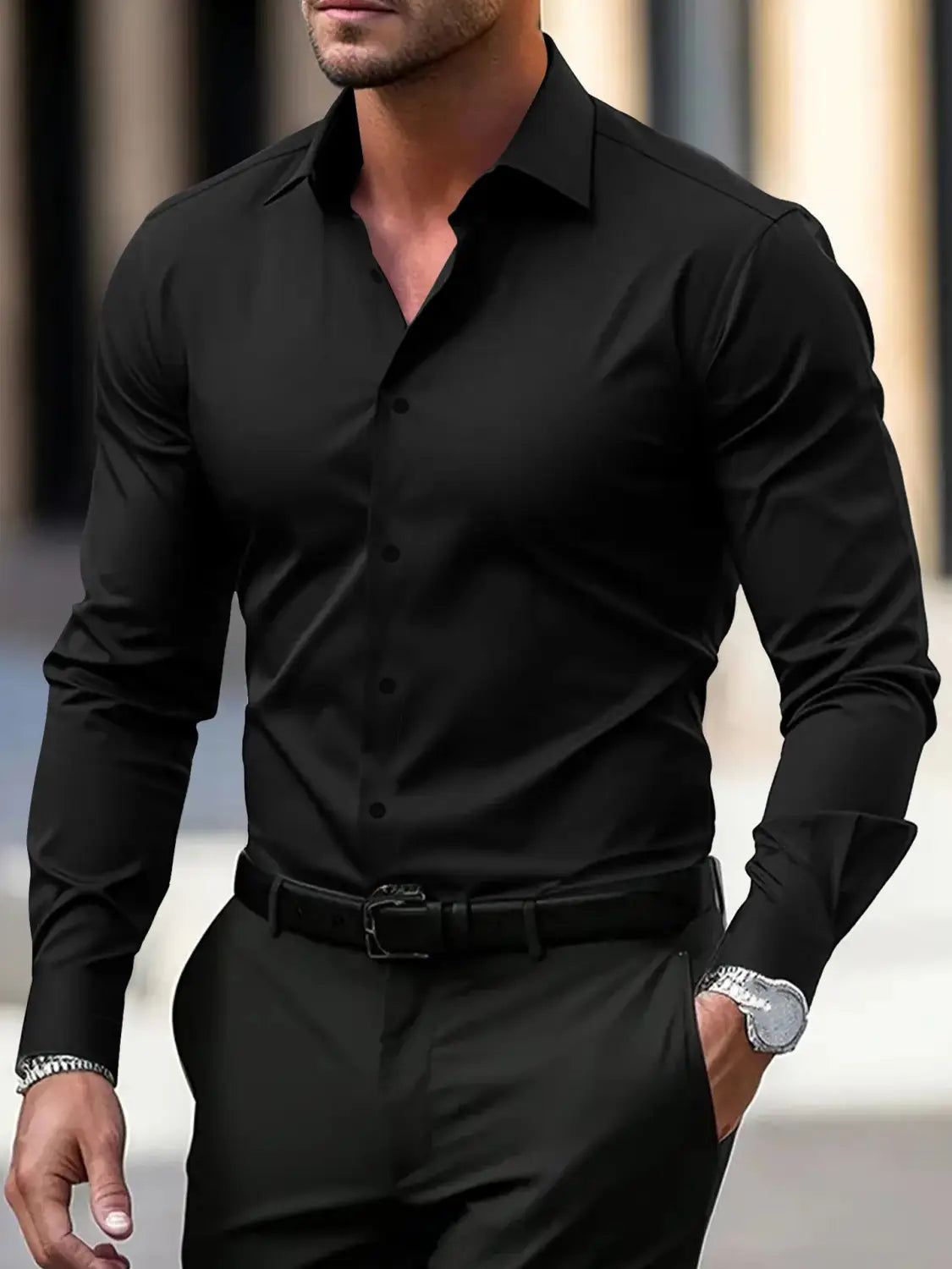 Men’s Long Sleeve Business Formal Wear Slim Fit Shirt