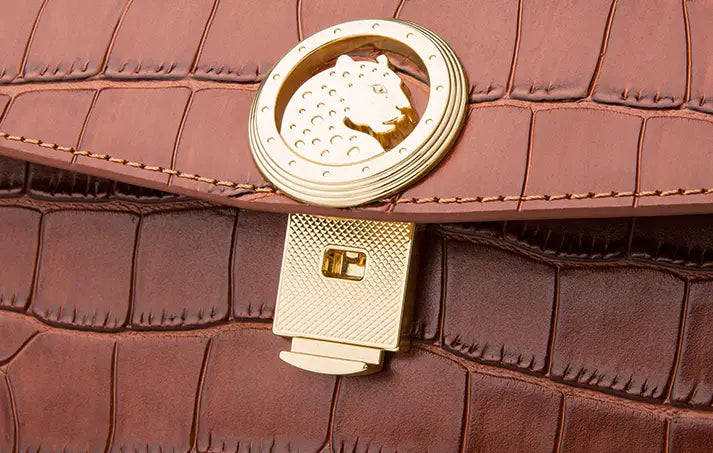 Dark Brown Leather Lock Bag Luxury Clothing for Men and Women