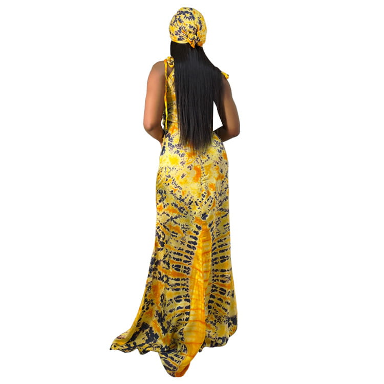 Women’s Fashionable Printed Suspenders Slim Fit Long Dress Long Dress Scarf
