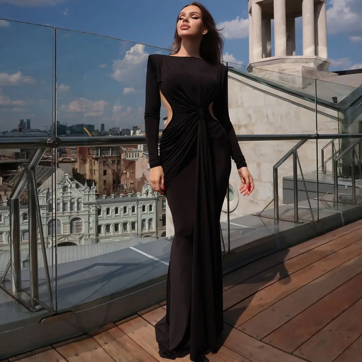 Women’s Sexy Hot Girl Back Hollow-out Slim-fit Long Sleeve Dress