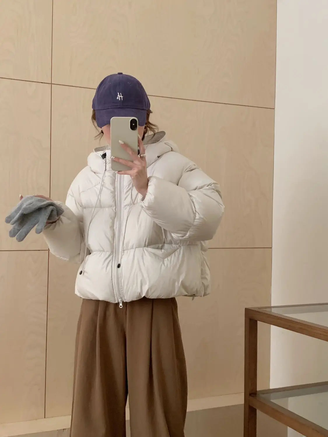 White Duck Down Puff Fluffy Hooded Down Jacket