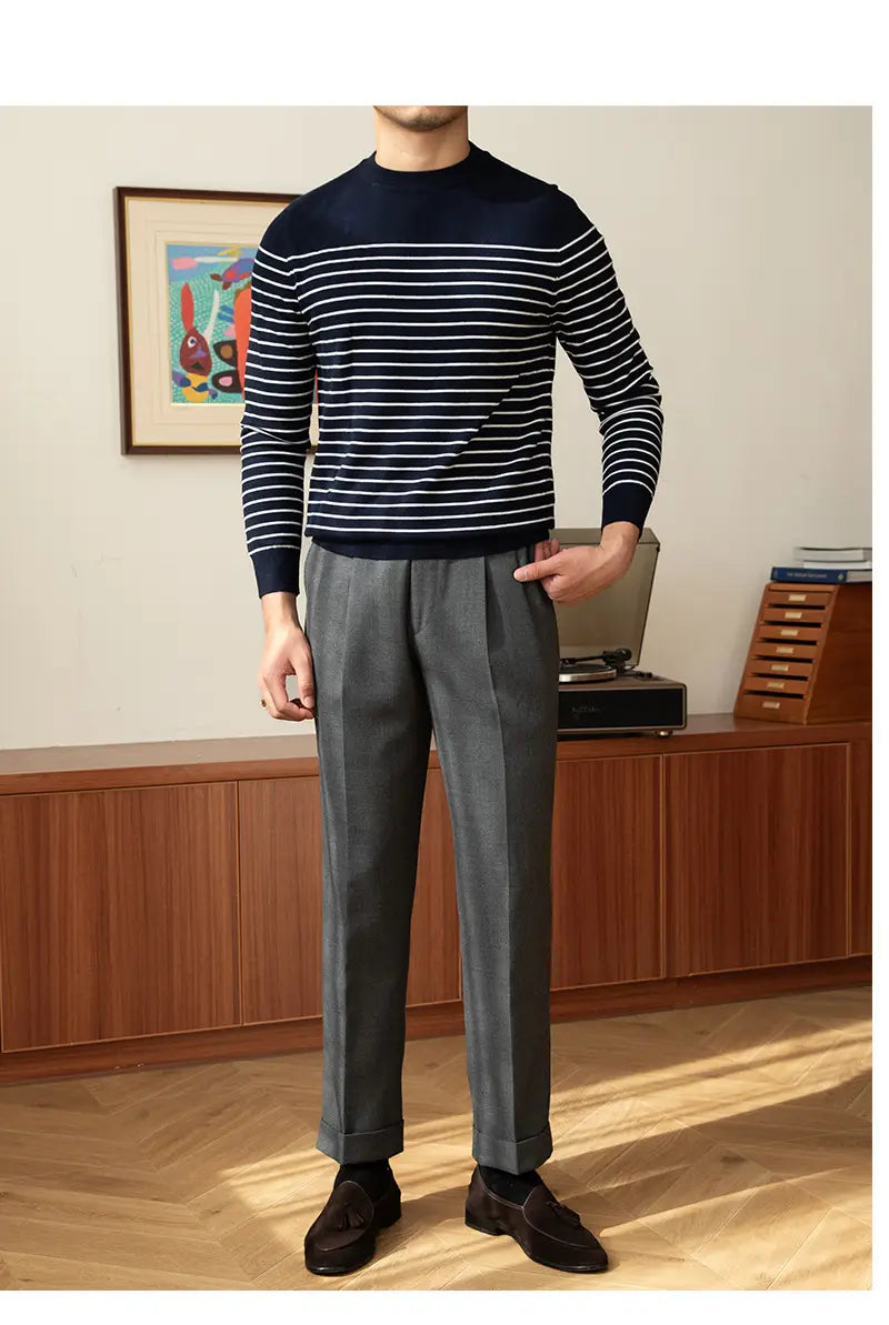 Business Commute Striped Design Contrast Color Long Sleeves Knitwear