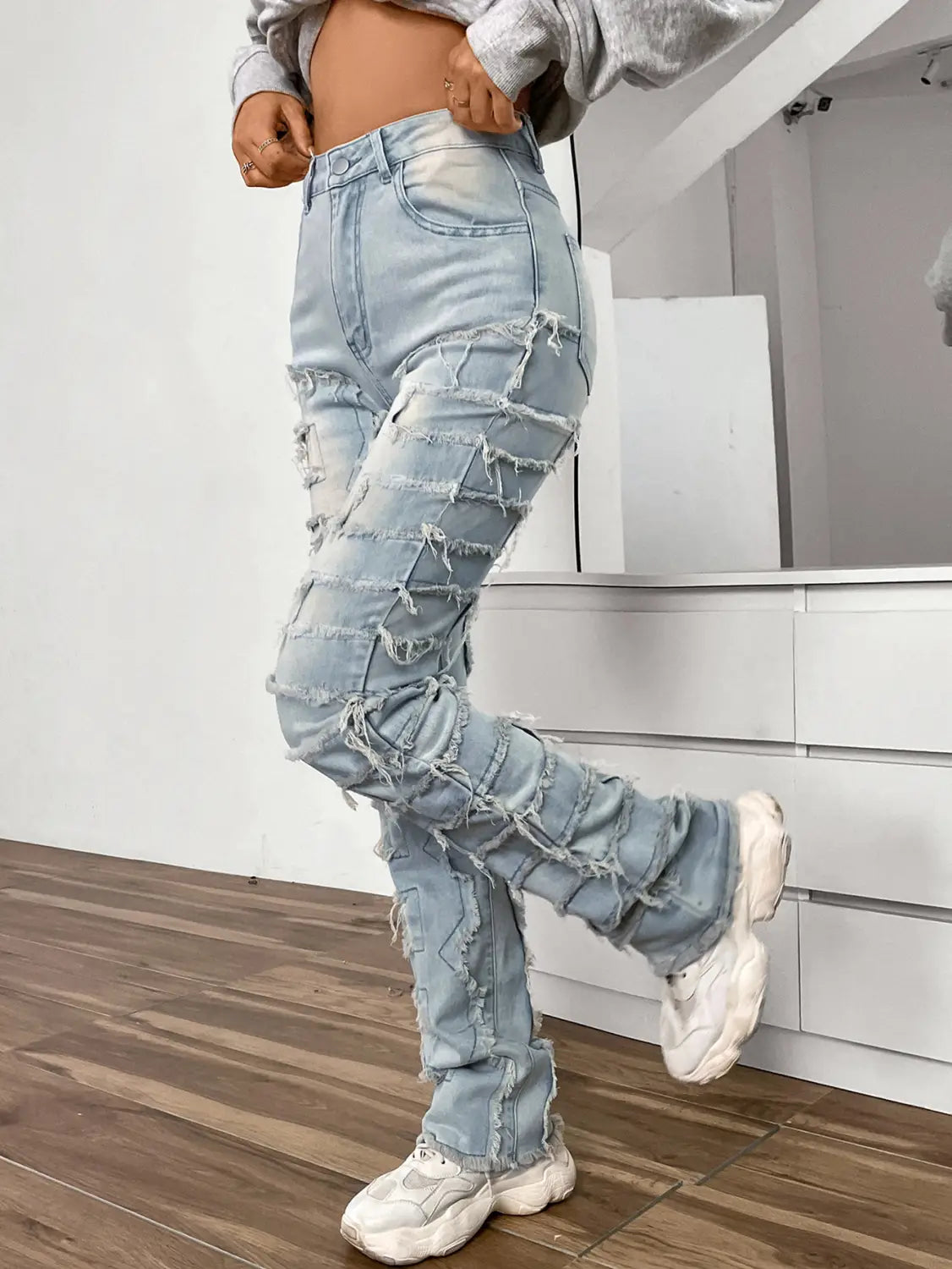 Women’s Embroidered Straight-leg Pants Fashion I Stretch Patchwork Jeans