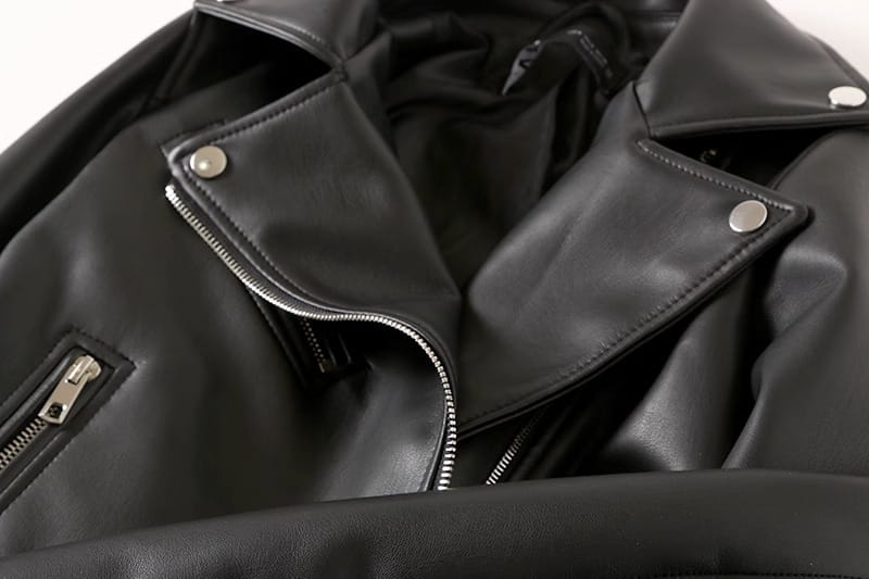 Women’s Black PU Leather Zip Jacket