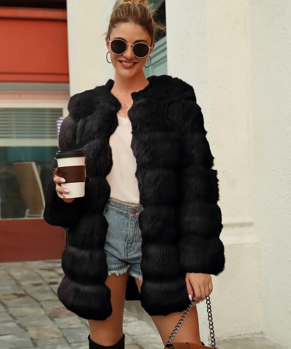Women’s Imitation Fur Coat Top Long-cut Coat Trench Coat