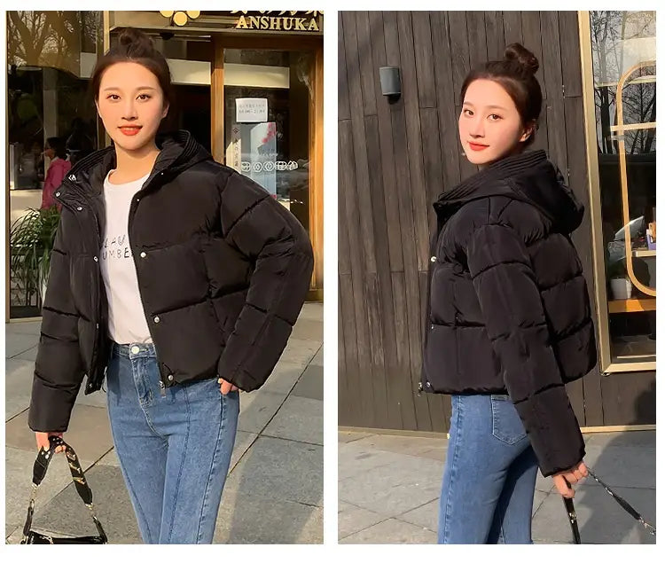Women’s Simple Casual Hooded Short Down Jacket