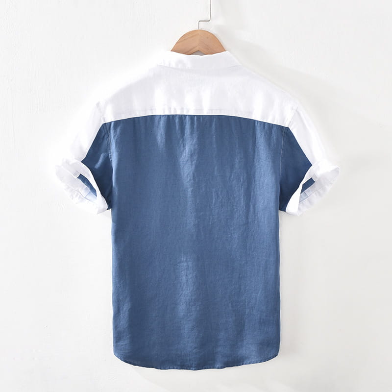 Men’s Patchwork Linen Short Sleeve Shirt