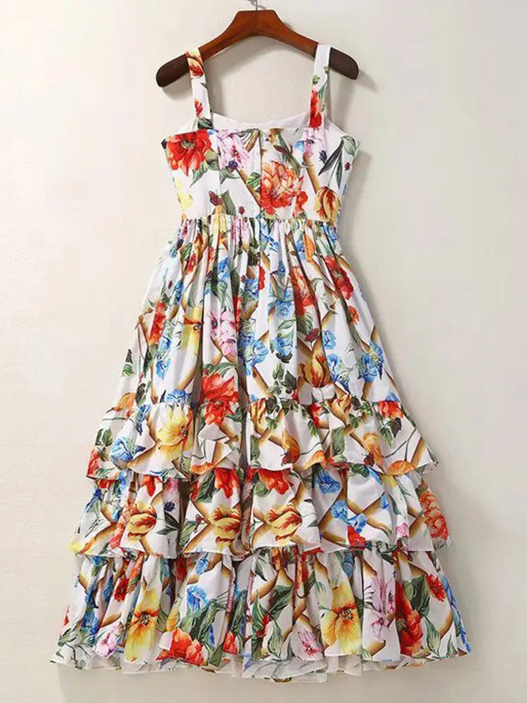 Self-cultivation Medium And Long Print Dress Girl