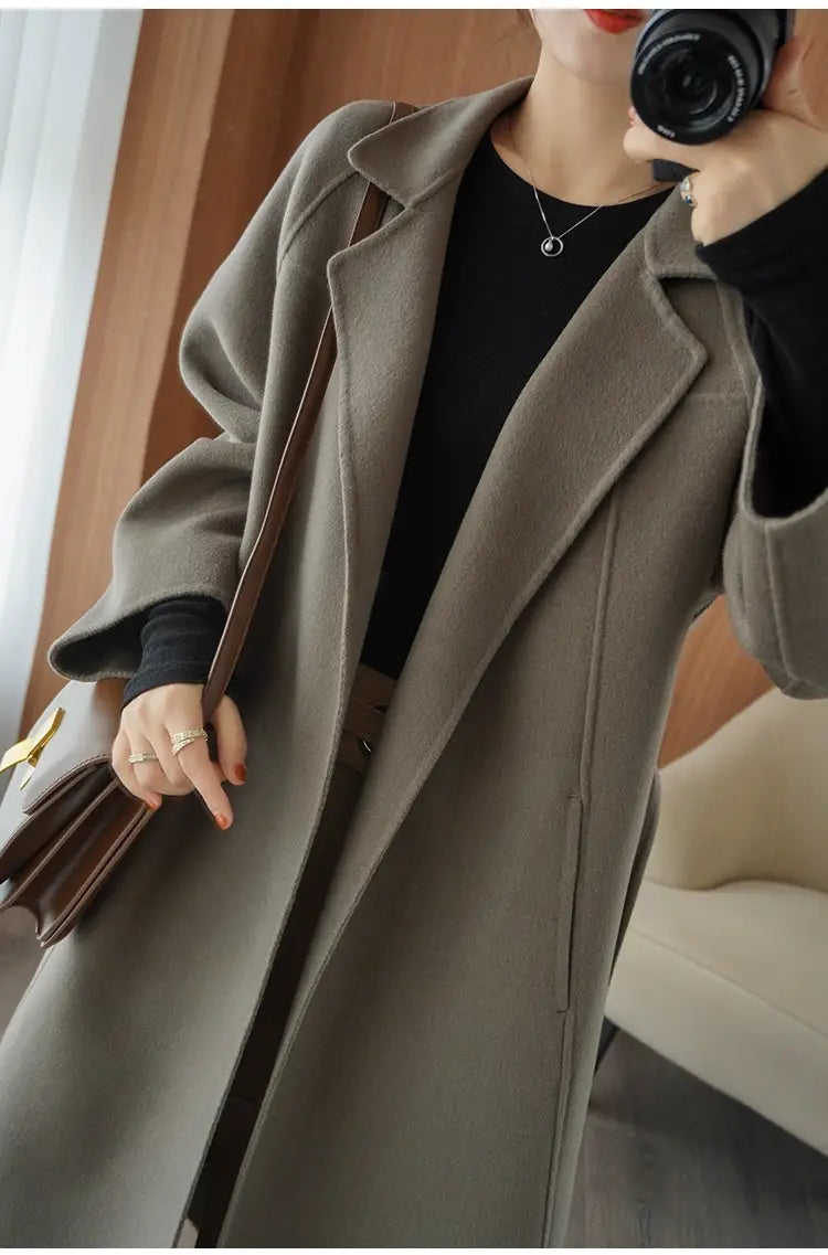 Reversible Cashmere Coat Women’s Mid-length Loose Over Knee Coat